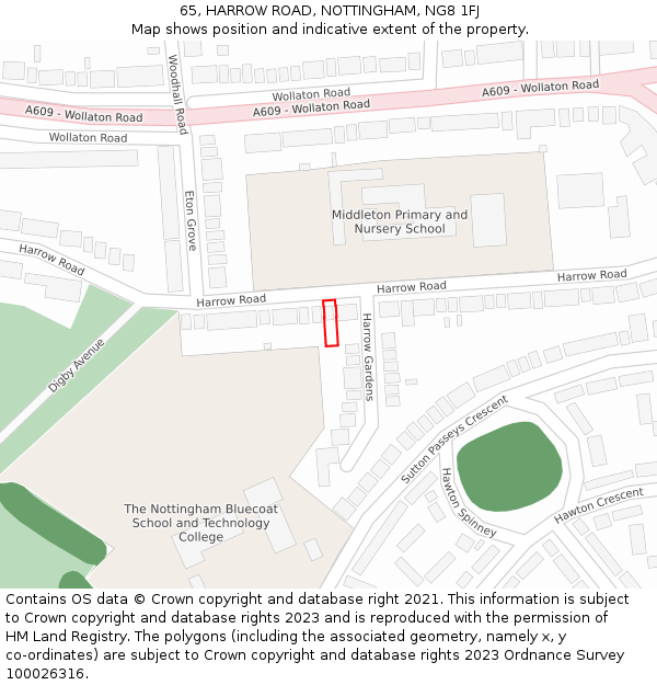 65, HARROW ROAD, NOTTINGHAM, NG8 1FJ: Location map and indicative extent of plot