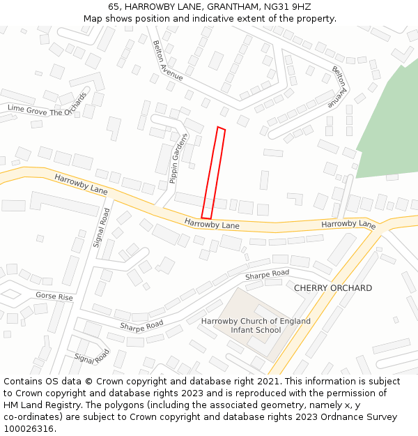 65, HARROWBY LANE, GRANTHAM, NG31 9HZ: Location map and indicative extent of plot