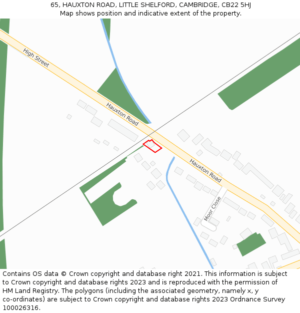 65, HAUXTON ROAD, LITTLE SHELFORD, CAMBRIDGE, CB22 5HJ: Location map and indicative extent of plot