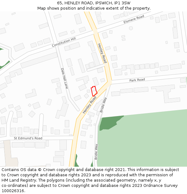 65, HENLEY ROAD, IPSWICH, IP1 3SW: Location map and indicative extent of plot