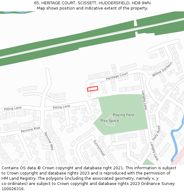 65, HERITAGE COURT, SCISSETT, HUDDERSFIELD, HD8 9WN: Location map and indicative extent of plot