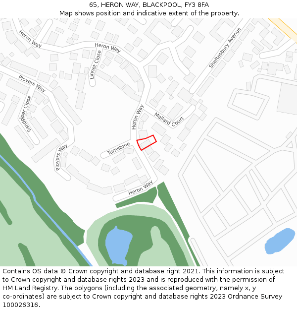 65, HERON WAY, BLACKPOOL, FY3 8FA: Location map and indicative extent of plot