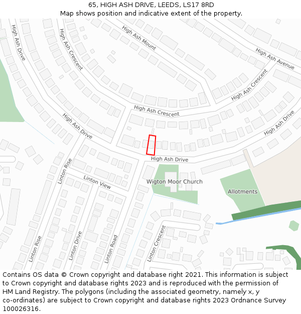 65, HIGH ASH DRIVE, LEEDS, LS17 8RD: Location map and indicative extent of plot
