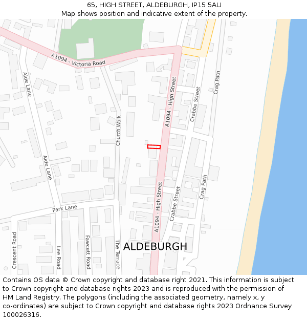 65, HIGH STREET, ALDEBURGH, IP15 5AU: Location map and indicative extent of plot