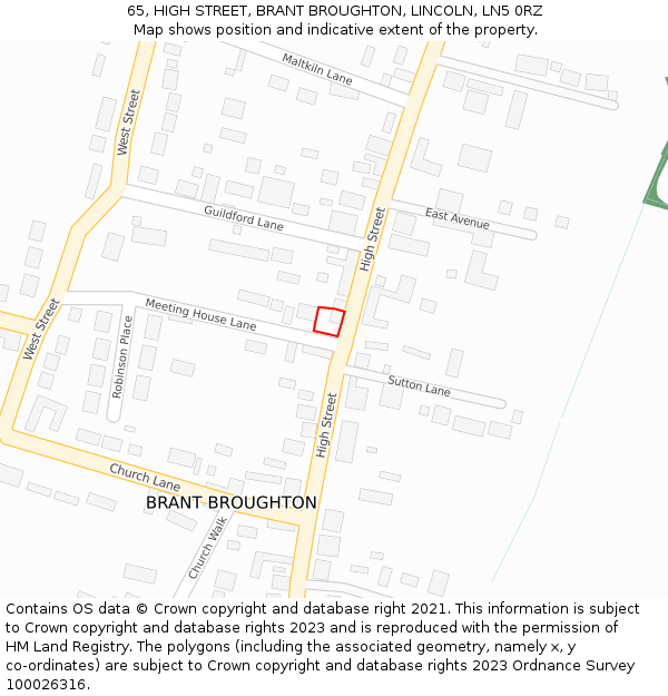 65, HIGH STREET, BRANT BROUGHTON, LINCOLN, LN5 0RZ: Location map and indicative extent of plot