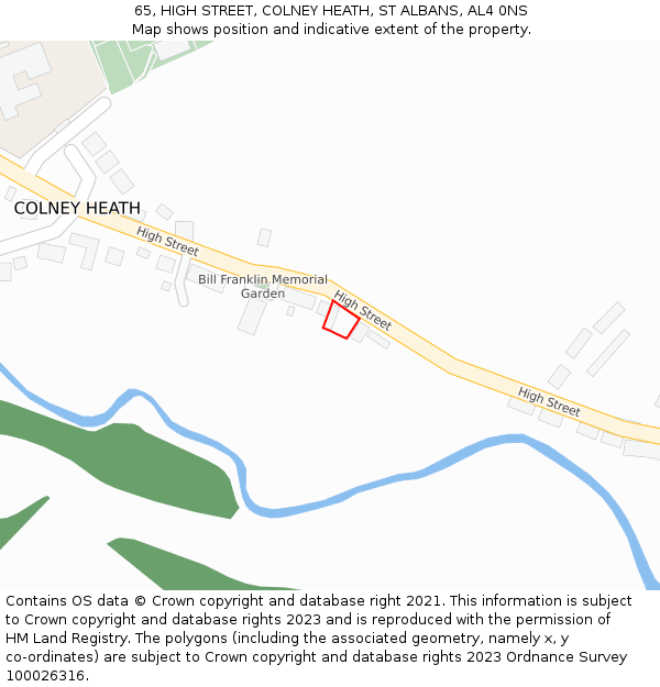 65, HIGH STREET, COLNEY HEATH, ST ALBANS, AL4 0NS: Location map and indicative extent of plot