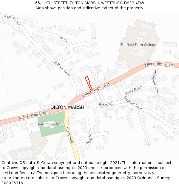 65, HIGH STREET, DILTON MARSH, WESTBURY, BA13 4DW: Location map and indicative extent of plot