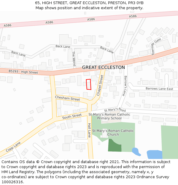 65, HIGH STREET, GREAT ECCLESTON, PRESTON, PR3 0YB: Location map and indicative extent of plot