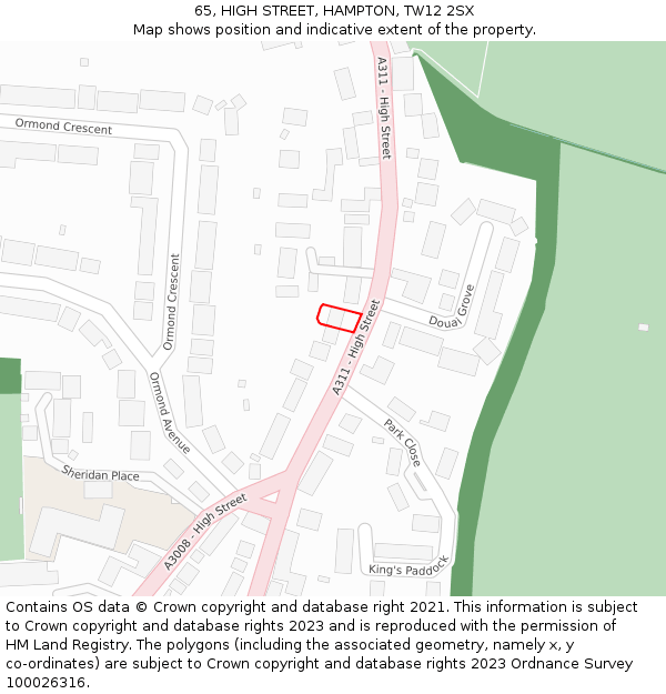 65, HIGH STREET, HAMPTON, TW12 2SX: Location map and indicative extent of plot