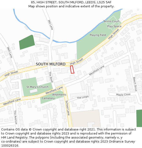 65, HIGH STREET, SOUTH MILFORD, LEEDS, LS25 5AF: Location map and indicative extent of plot