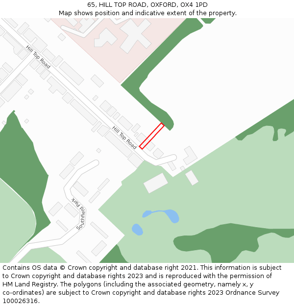 65, HILL TOP ROAD, OXFORD, OX4 1PD: Location map and indicative extent of plot