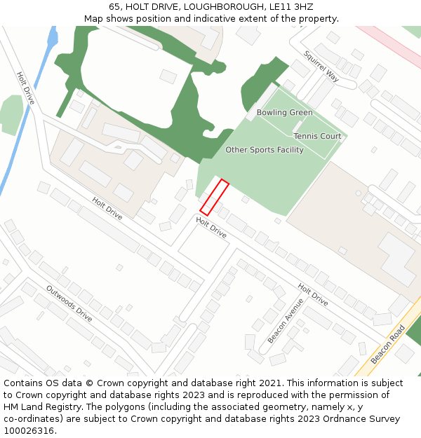 65, HOLT DRIVE, LOUGHBOROUGH, LE11 3HZ: Location map and indicative extent of plot
