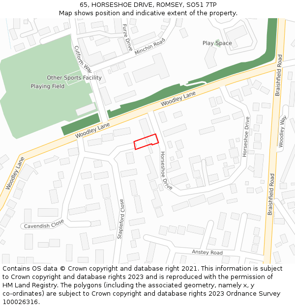 65, HORSESHOE DRIVE, ROMSEY, SO51 7TP: Location map and indicative extent of plot