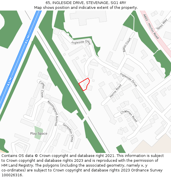 65, INGLESIDE DRIVE, STEVENAGE, SG1 4RY: Location map and indicative extent of plot