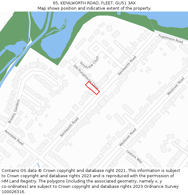 65, KENILWORTH ROAD, FLEET, GU51 3AX: Location map and indicative extent of plot