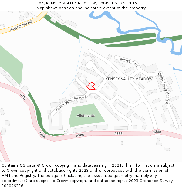 65, KENSEY VALLEY MEADOW, LAUNCESTON, PL15 9TJ: Location map and indicative extent of plot