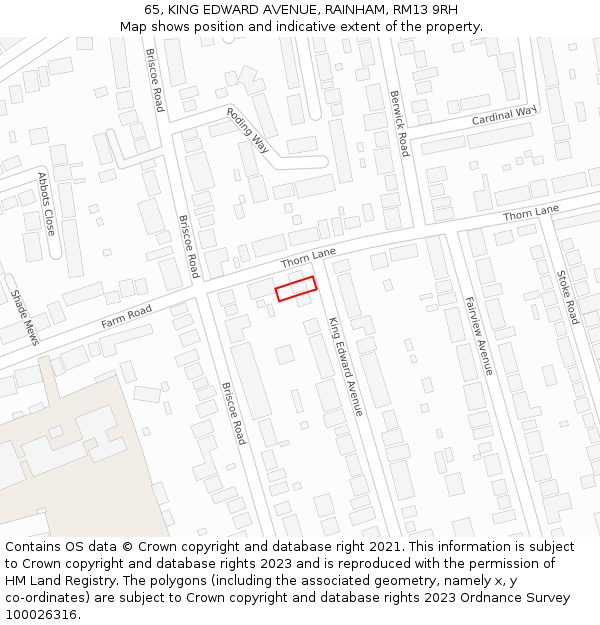 65, KING EDWARD AVENUE, RAINHAM, RM13 9RH: Location map and indicative extent of plot