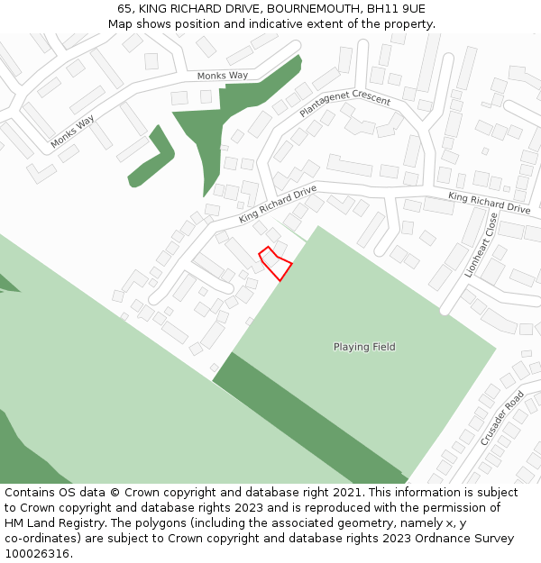 65, KING RICHARD DRIVE, BOURNEMOUTH, BH11 9UE: Location map and indicative extent of plot