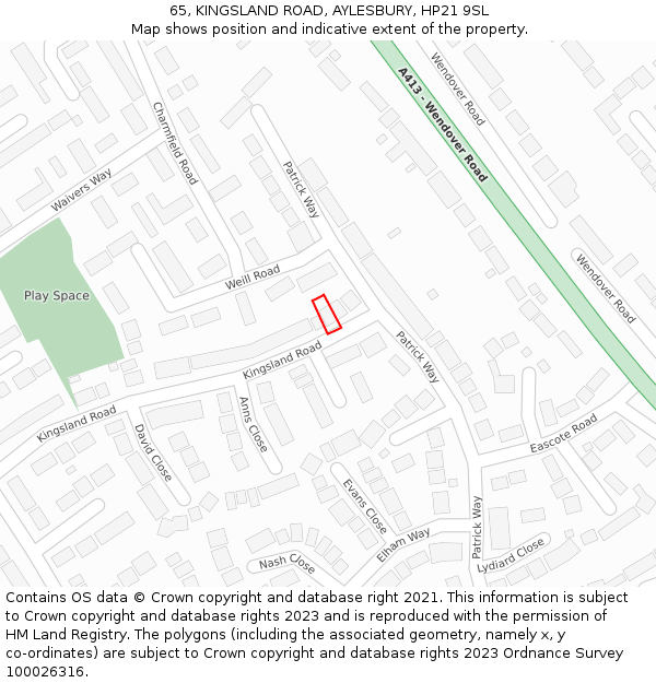 65, KINGSLAND ROAD, AYLESBURY, HP21 9SL: Location map and indicative extent of plot