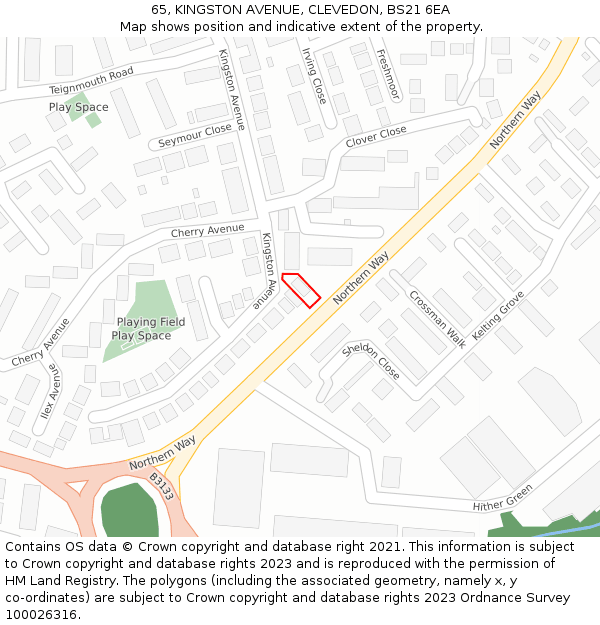 65, KINGSTON AVENUE, CLEVEDON, BS21 6EA: Location map and indicative extent of plot