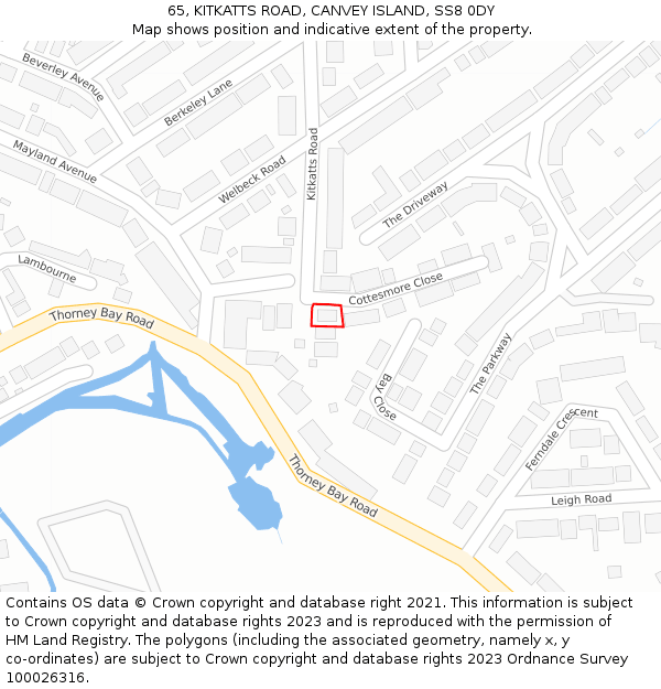 65, KITKATTS ROAD, CANVEY ISLAND, SS8 0DY: Location map and indicative extent of plot