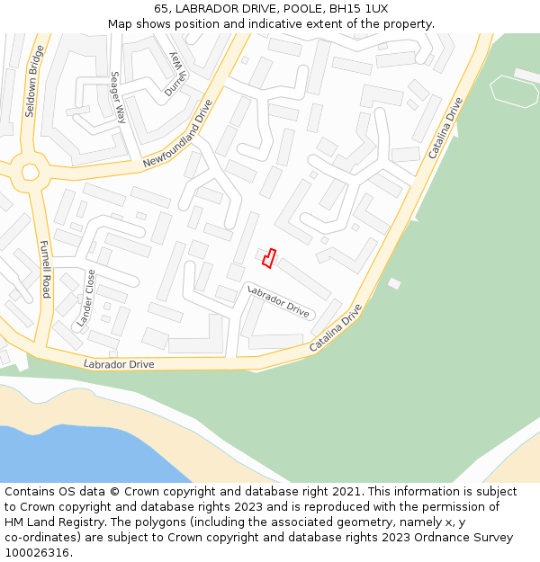 65, LABRADOR DRIVE, POOLE, BH15 1UX: Location map and indicative extent of plot