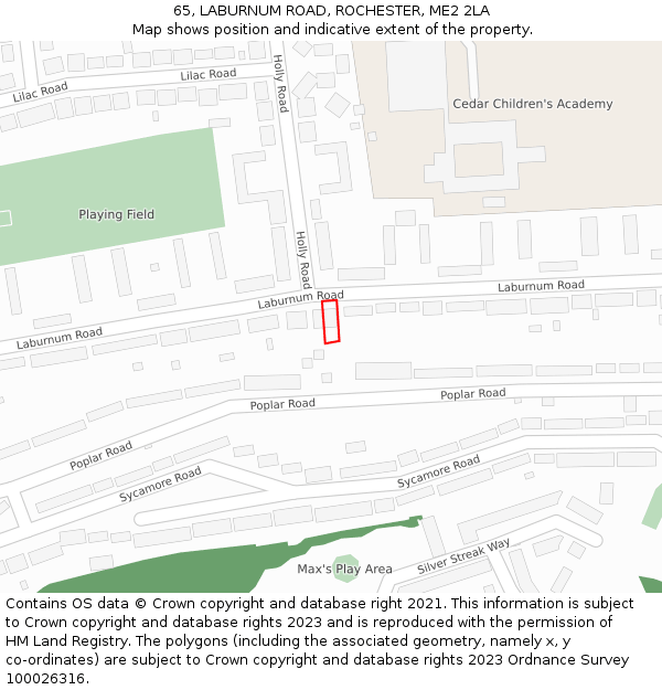 65, LABURNUM ROAD, ROCHESTER, ME2 2LA: Location map and indicative extent of plot