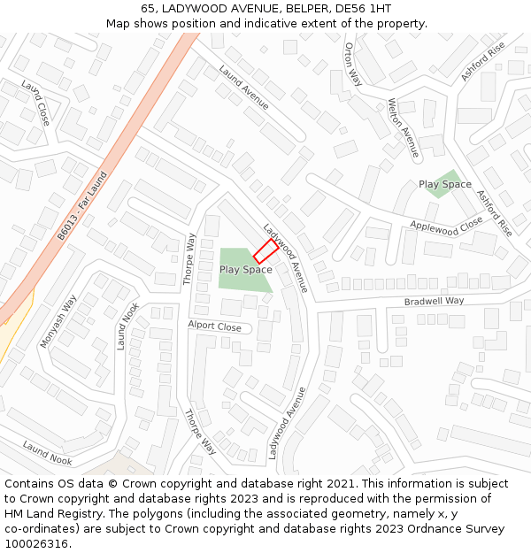 65, LADYWOOD AVENUE, BELPER, DE56 1HT: Location map and indicative extent of plot