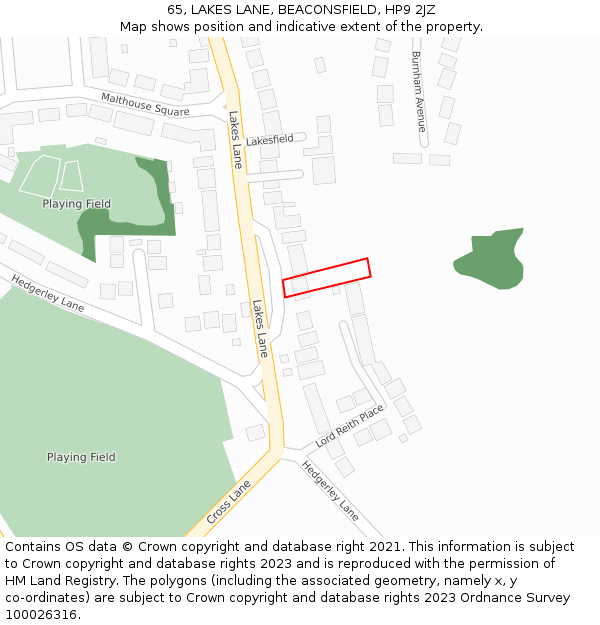 65, LAKES LANE, BEACONSFIELD, HP9 2JZ: Location map and indicative extent of plot