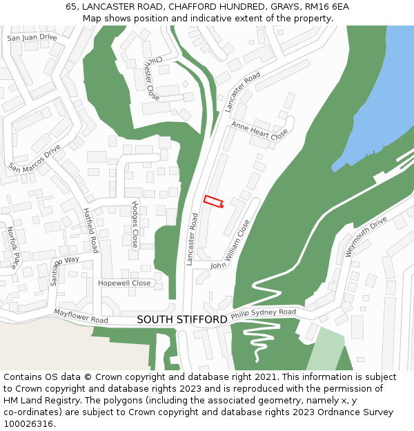 65, LANCASTER ROAD, CHAFFORD HUNDRED, GRAYS, RM16 6EA: Location map and indicative extent of plot