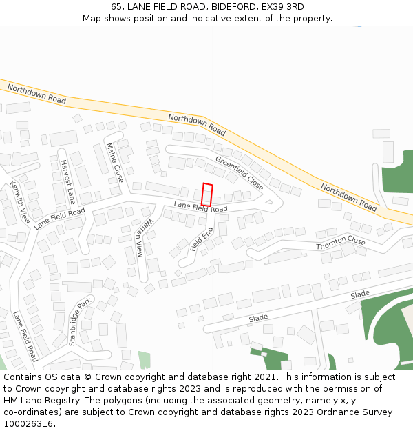 65, LANE FIELD ROAD, BIDEFORD, EX39 3RD: Location map and indicative extent of plot