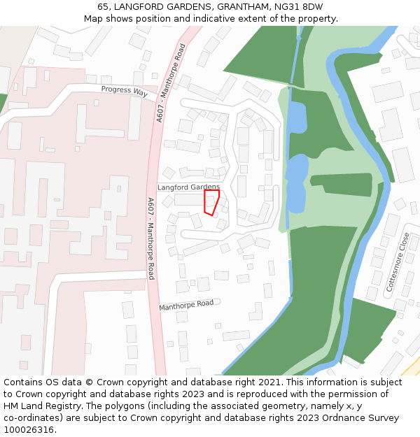 65, LANGFORD GARDENS, GRANTHAM, NG31 8DW: Location map and indicative extent of plot