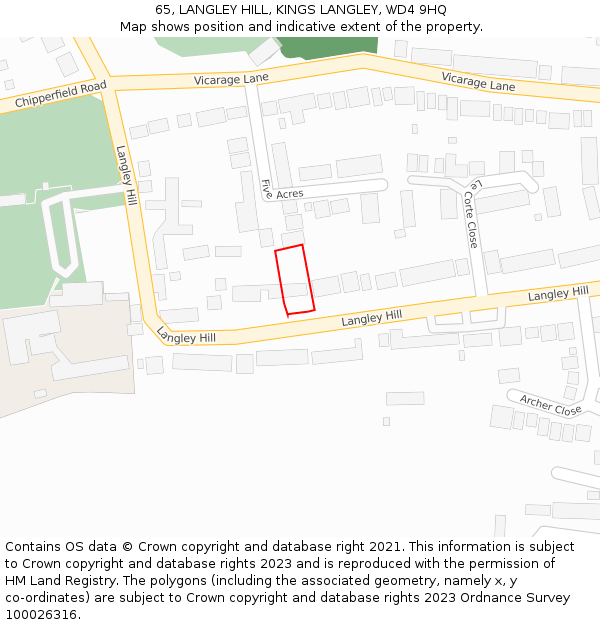 65, LANGLEY HILL, KINGS LANGLEY, WD4 9HQ: Location map and indicative extent of plot