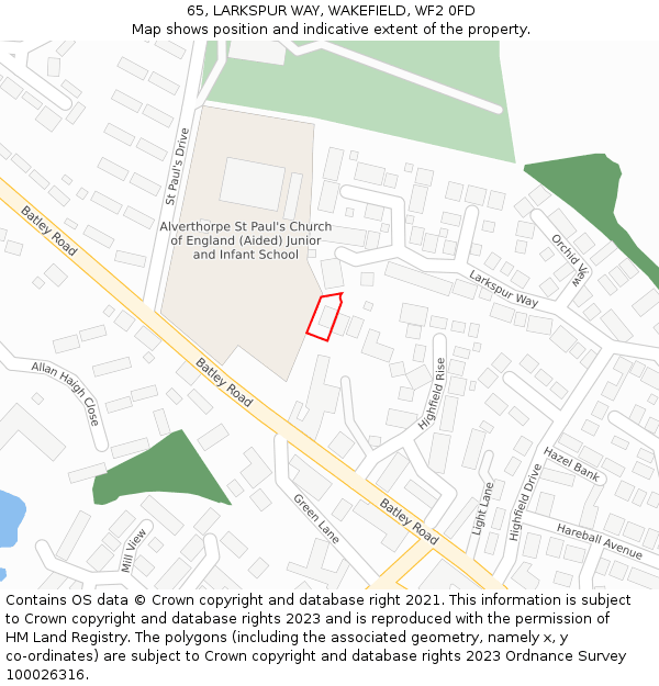 65, LARKSPUR WAY, WAKEFIELD, WF2 0FD: Location map and indicative extent of plot