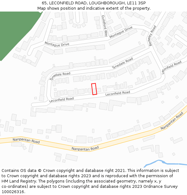 65, LECONFIELD ROAD, LOUGHBOROUGH, LE11 3SP: Location map and indicative extent of plot