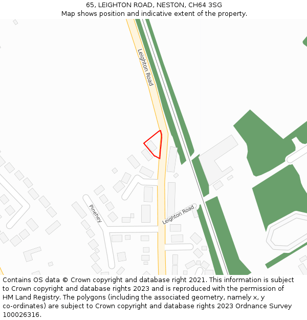 65, LEIGHTON ROAD, NESTON, CH64 3SG: Location map and indicative extent of plot