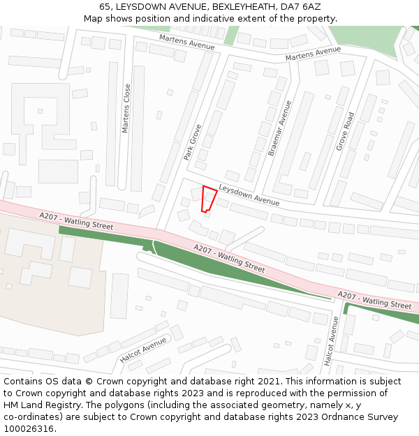 65, LEYSDOWN AVENUE, BEXLEYHEATH, DA7 6AZ: Location map and indicative extent of plot