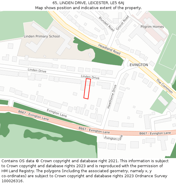 65, LINDEN DRIVE, LEICESTER, LE5 6AJ: Location map and indicative extent of plot