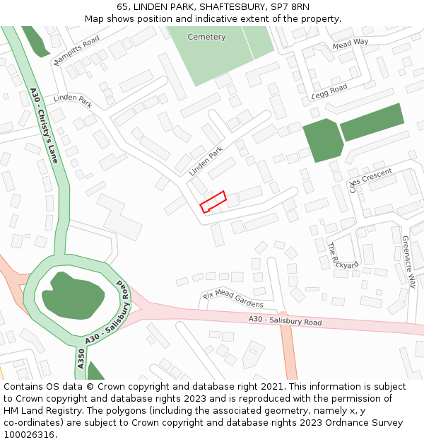 65, LINDEN PARK, SHAFTESBURY, SP7 8RN: Location map and indicative extent of plot