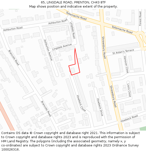 65, LINGDALE ROAD, PRENTON, CH43 8TF: Location map and indicative extent of plot