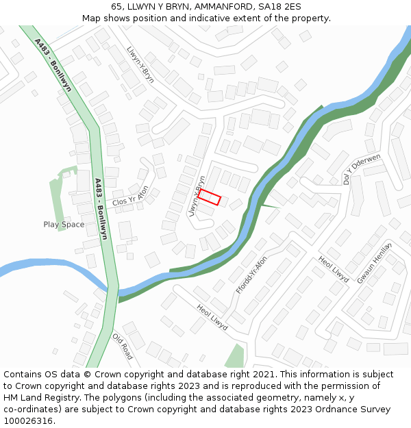 65, LLWYN Y BRYN, AMMANFORD, SA18 2ES: Location map and indicative extent of plot