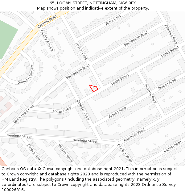 65, LOGAN STREET, NOTTINGHAM, NG6 9FX: Location map and indicative extent of plot