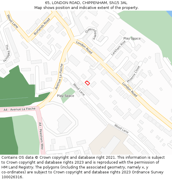 65, LONDON ROAD, CHIPPENHAM, SN15 3AL: Location map and indicative extent of plot
