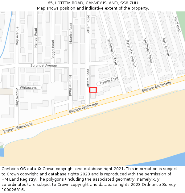 65, LOTTEM ROAD, CANVEY ISLAND, SS8 7HU: Location map and indicative extent of plot