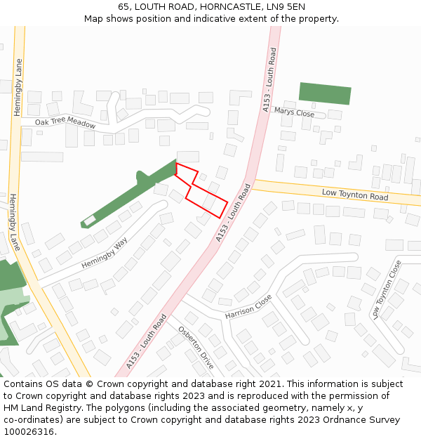 65, LOUTH ROAD, HORNCASTLE, LN9 5EN: Location map and indicative extent of plot