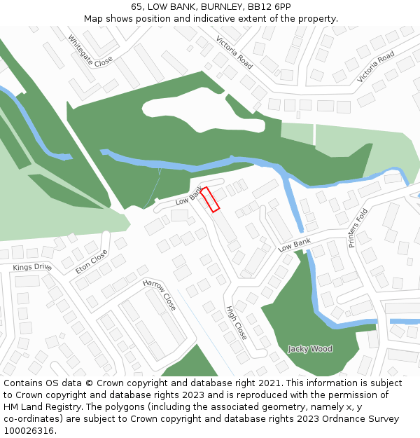 65, LOW BANK, BURNLEY, BB12 6PP: Location map and indicative extent of plot