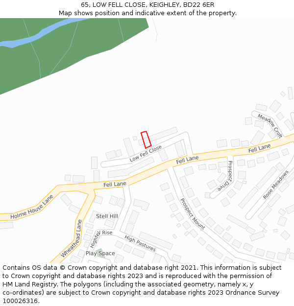 65, LOW FELL CLOSE, KEIGHLEY, BD22 6ER: Location map and indicative extent of plot