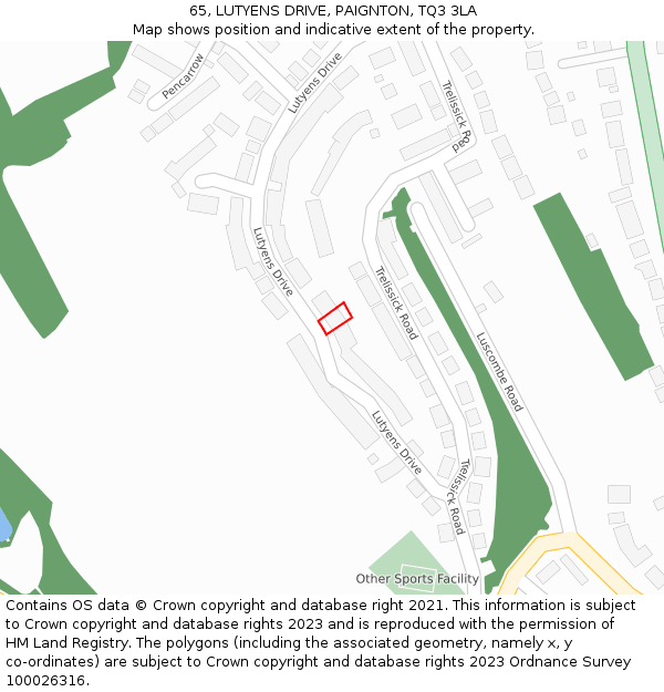 65, LUTYENS DRIVE, PAIGNTON, TQ3 3LA: Location map and indicative extent of plot