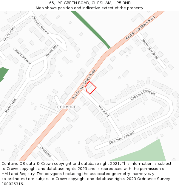 65, LYE GREEN ROAD, CHESHAM, HP5 3NB: Location map and indicative extent of plot