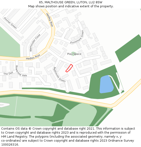 65, MALTHOUSE GREEN, LUTON, LU2 8SW: Location map and indicative extent of plot